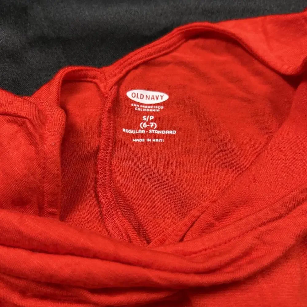 Old Navy Girls Orange Red Long Sleeve V Back‎ Shirt Top Size S 6-7Y